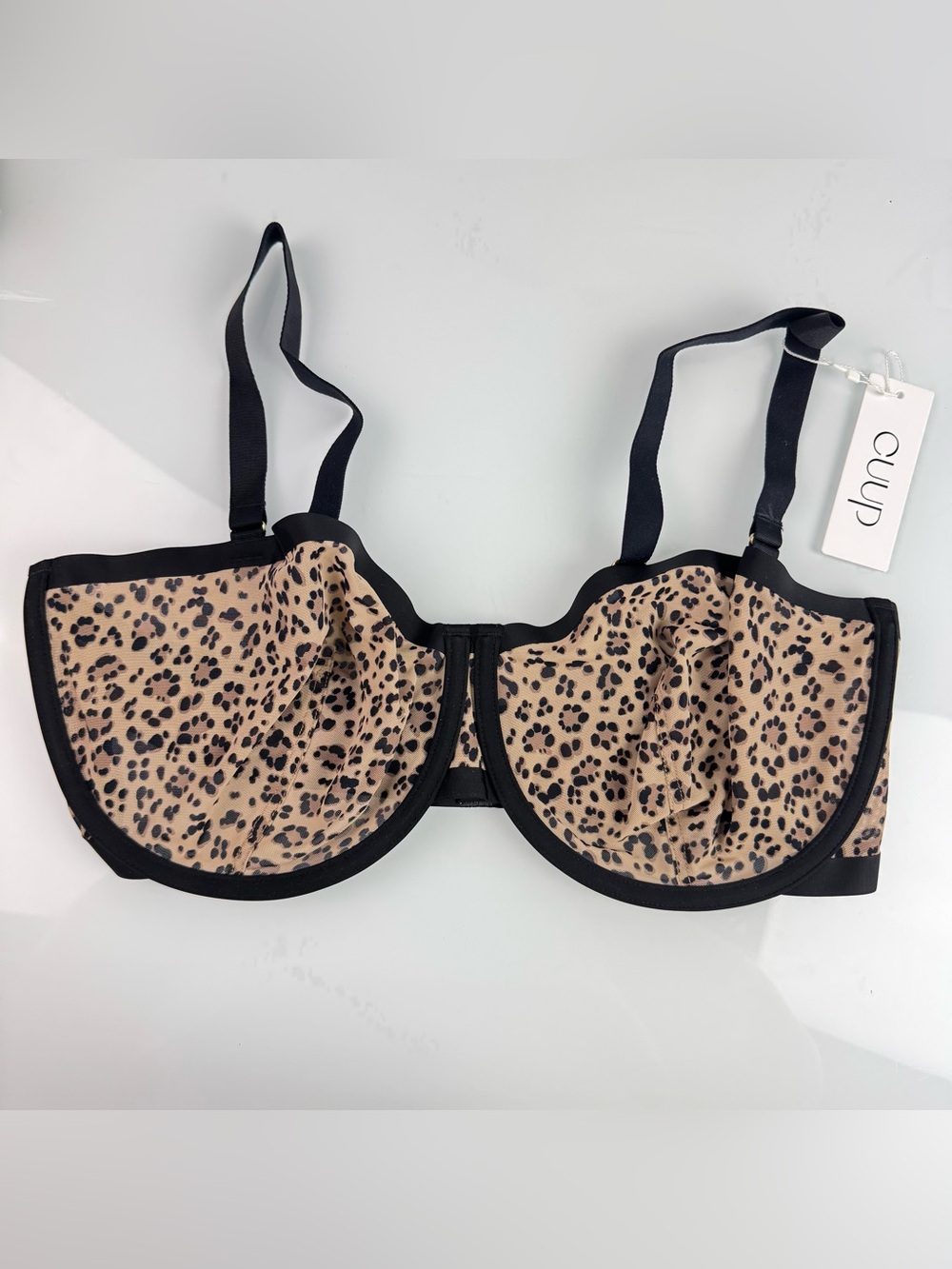 CUUP The Balconette Bra Sheer Mesh Leopard Cheetah Animal Print Gold Hardware